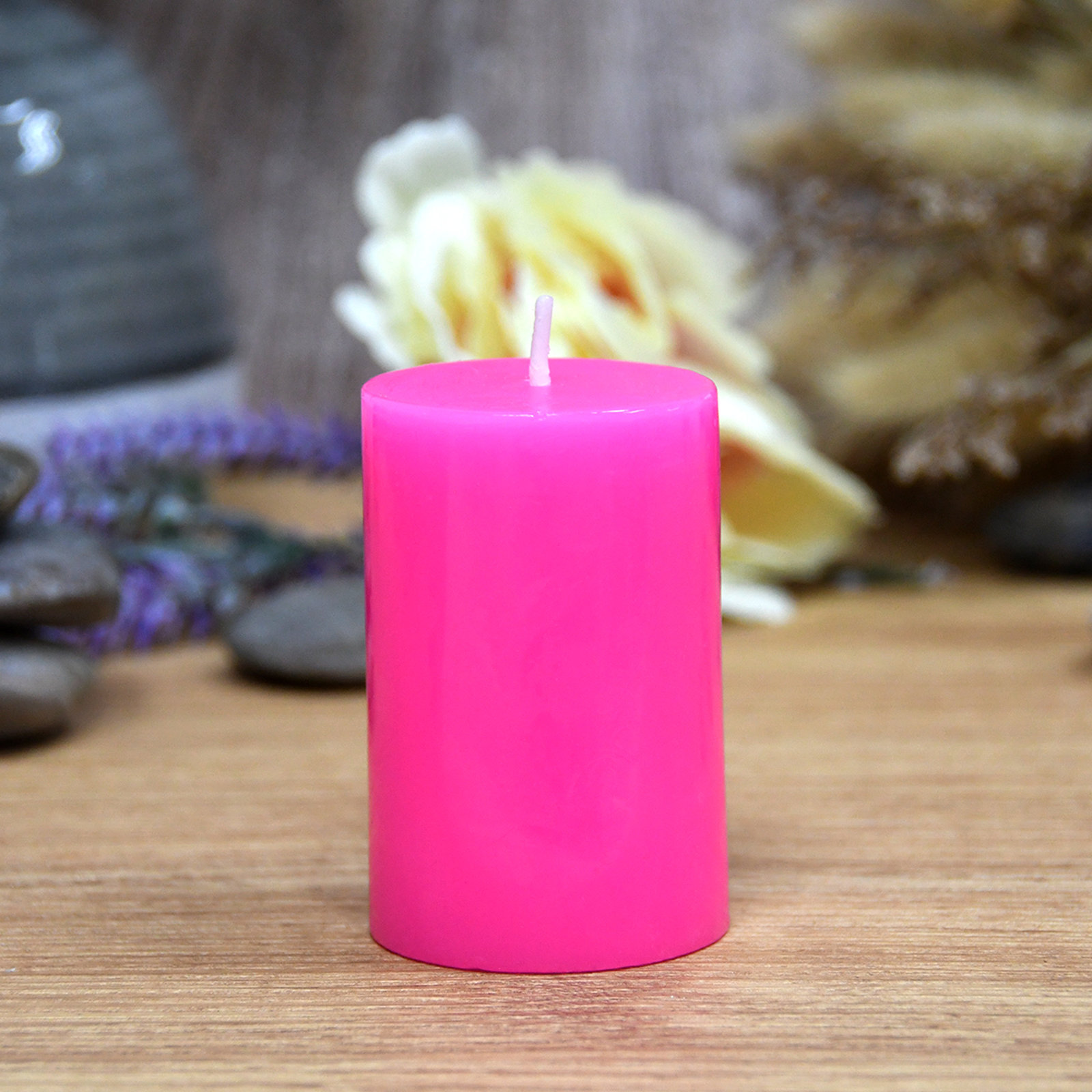 Oliva Unscented Pillar Candle, Hot Pink, 1, 3" H x 2" W x 2" D