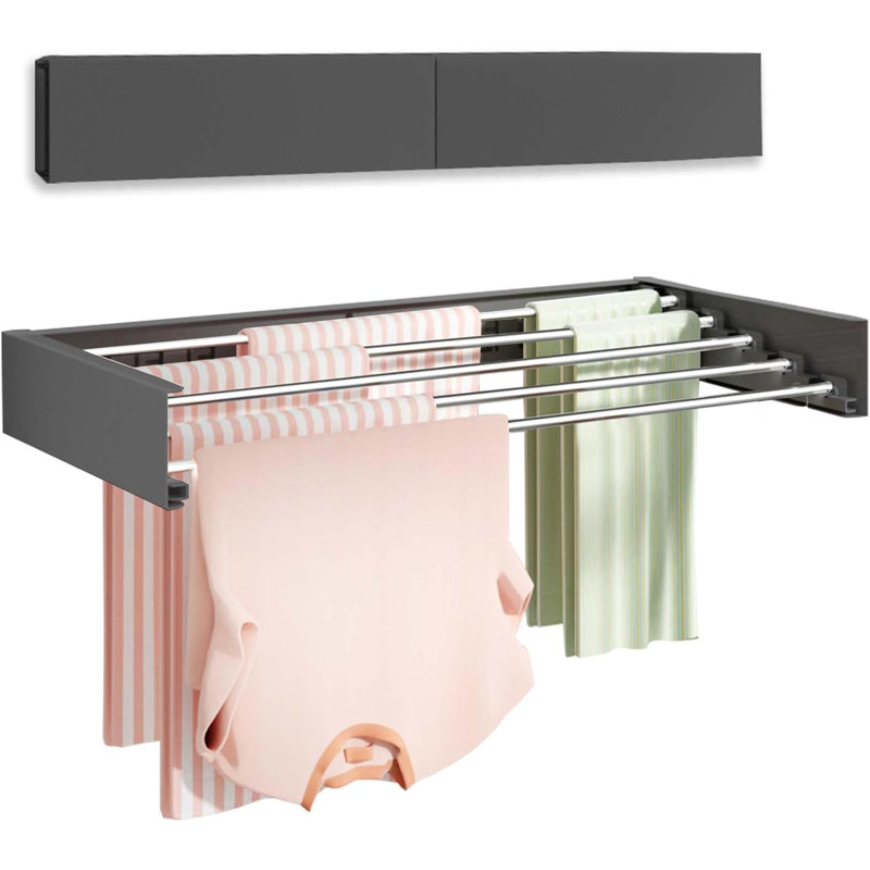 Foldable Wall-Mounted Drying Rack, Silver, 5.2" H x 40" W x 20" D