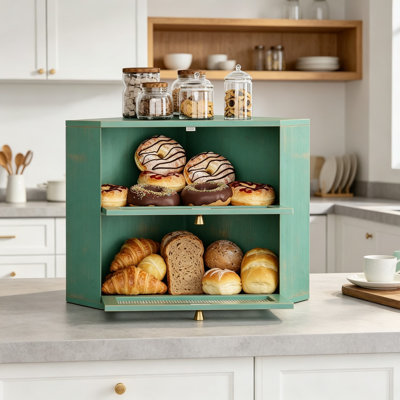 Boîte de pain de coin en bambou pour comptoir de cuisine, contenant de pain à double couche avec grande capacité et porte transparente en acrylique ondulé