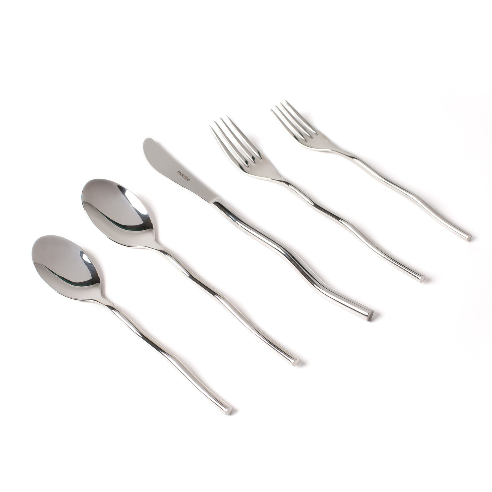 Squiggle Stainless Steel Flatware - Set of 5, Shiny Silver