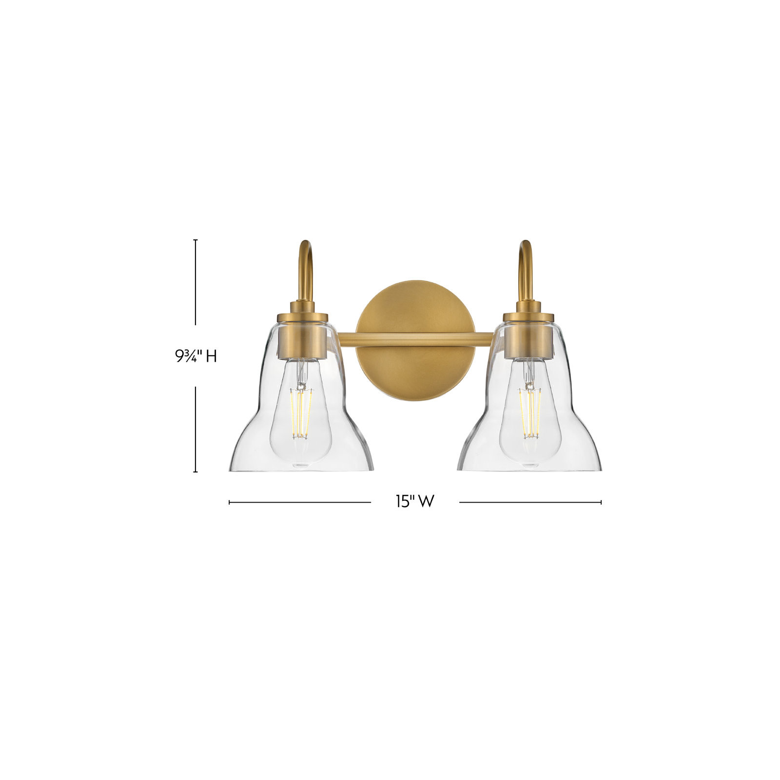 2 Light Transparent Vanity Light, Lacquered Brass