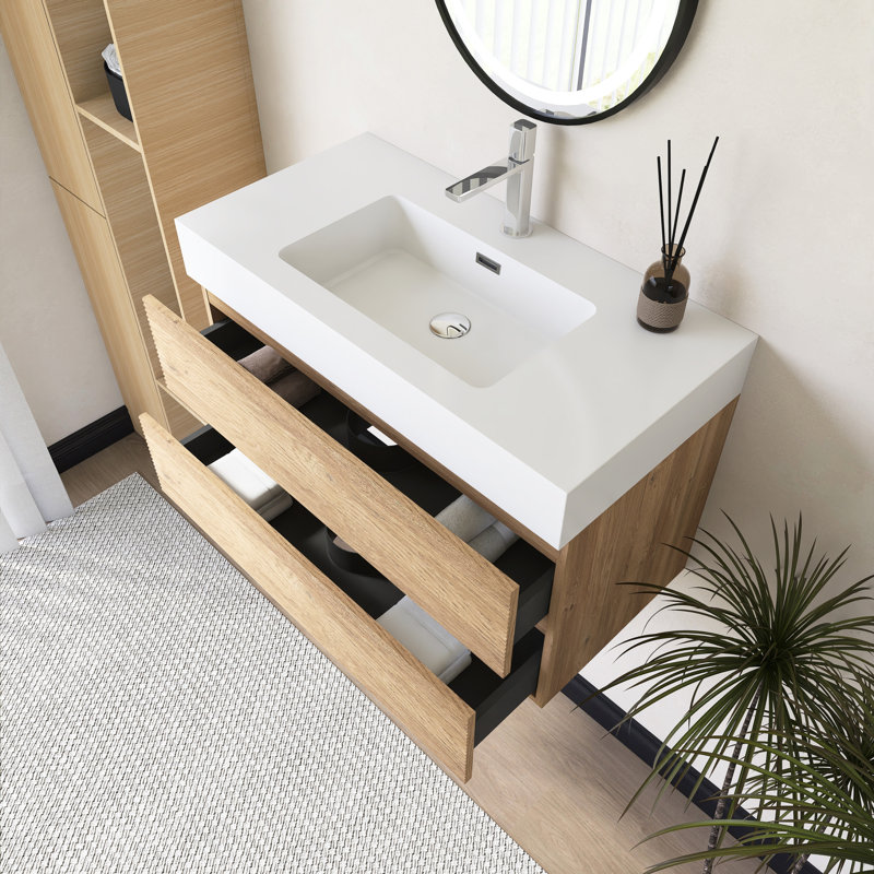 Meuble-lavabo mural 36 po avec lavabo à surface solide intégré, 36"