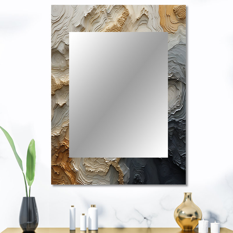 «Gold and Beige River Spiral», miroir de peinture abstraite, miroir mural décoratif beige, impression d'art en métal