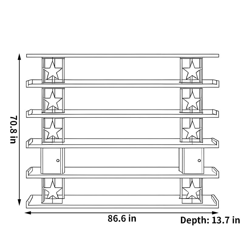 Useful and good-looking bookcase, Dark Brown/Black, (6 Shelves) 70.8"H x 86.6"W x 13.7"D