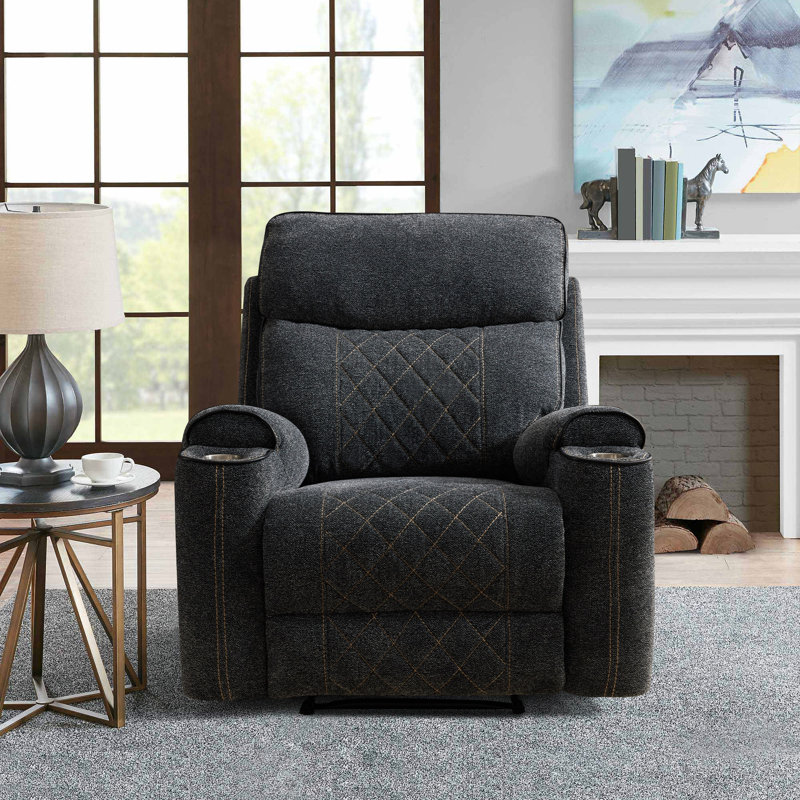 Burhamedin 38.8" Wide Classic and Soft Chenille Power Standard Recliner with Cup Holder and USB Port, Dark Gray Chenille