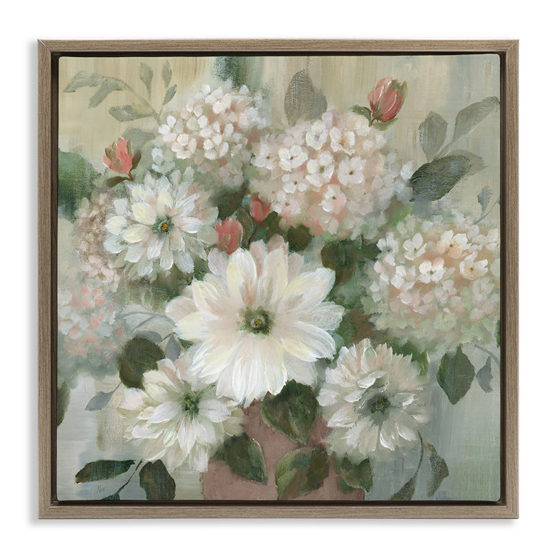 Bouquets mixtes de fleurs de chalet, H 18 po x l 18 po, Cadre flottant orme Montalcino
