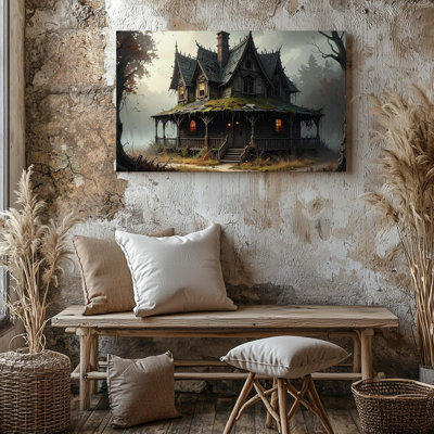 Wall Art Rustic Haunted House Dreary Forest Halloween Solitude Art Canvas Ready To Hang Gallery Wrapped Home Decor Modern Design Decor