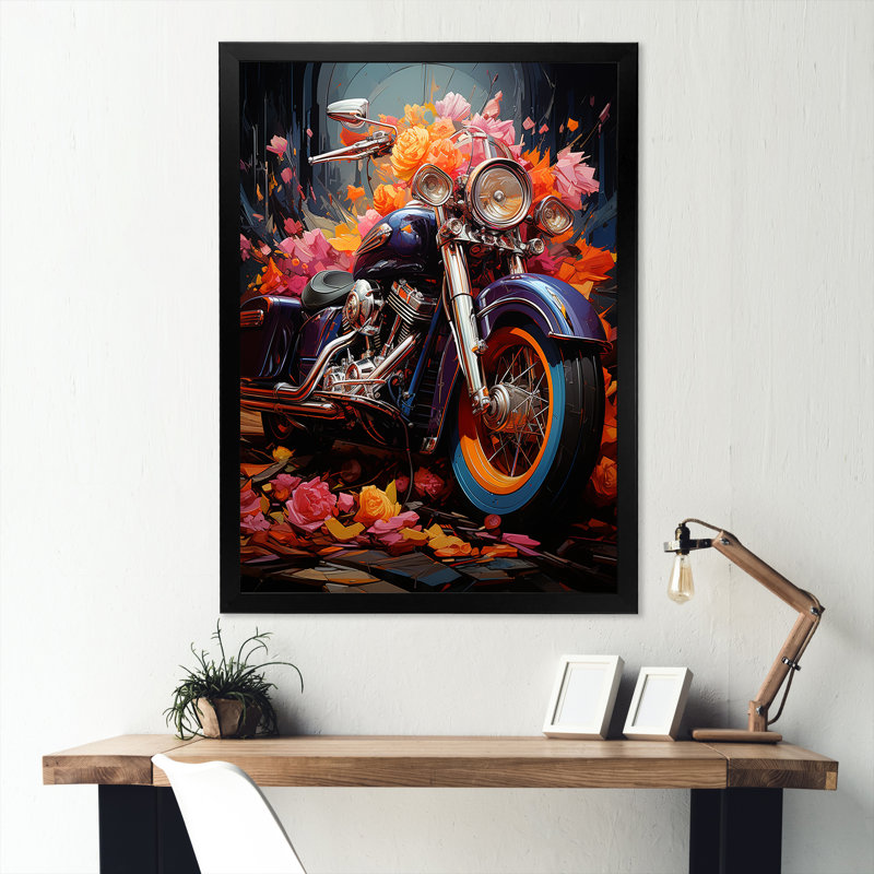 Pop Art, Moto I - Art mural sur toile, Cadre simple noir, H 44 po x l 34 po x P 1,5 po