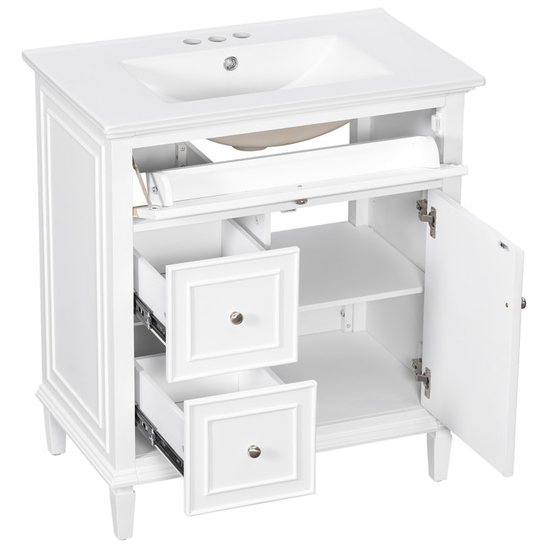 Meuble-lavabo 30 po avec lavabo, Argent, Blanc, 30"