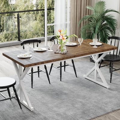 70.87" Farmhouse Rectangular Wood Dining Table, Rustic Kitchen Table With Extra Heavy Duty Metal Legs For Dining Room by Gracie Oaks