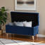 Repose-pieds rembourré en tissu bleu marine avec finition brune Runa, H 18,79 po x l 39,18 po x P 16,32 po Runa