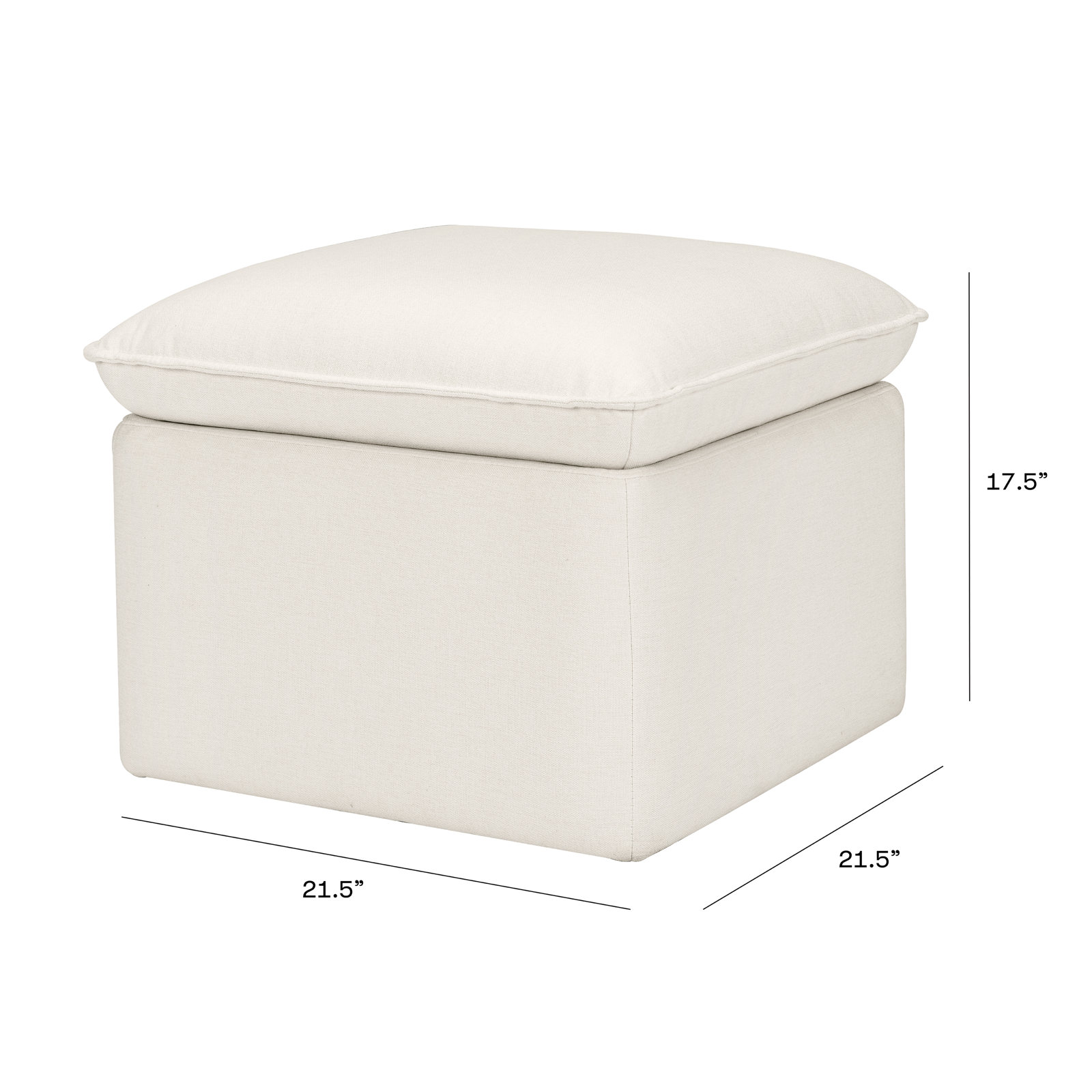 22" Storage Ottoman, Cream Polyester