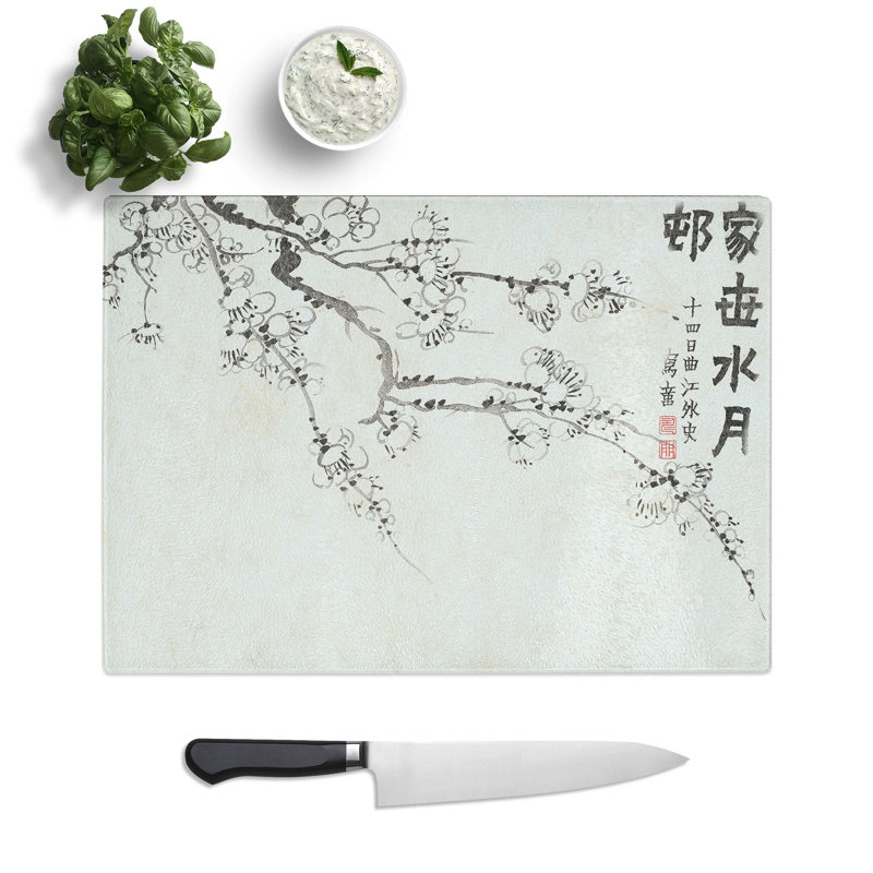 Tempered Glass Plum Blossoms Vol.5 by Jin Nong Chopping Board, 39 cm W x 28.5 cm L