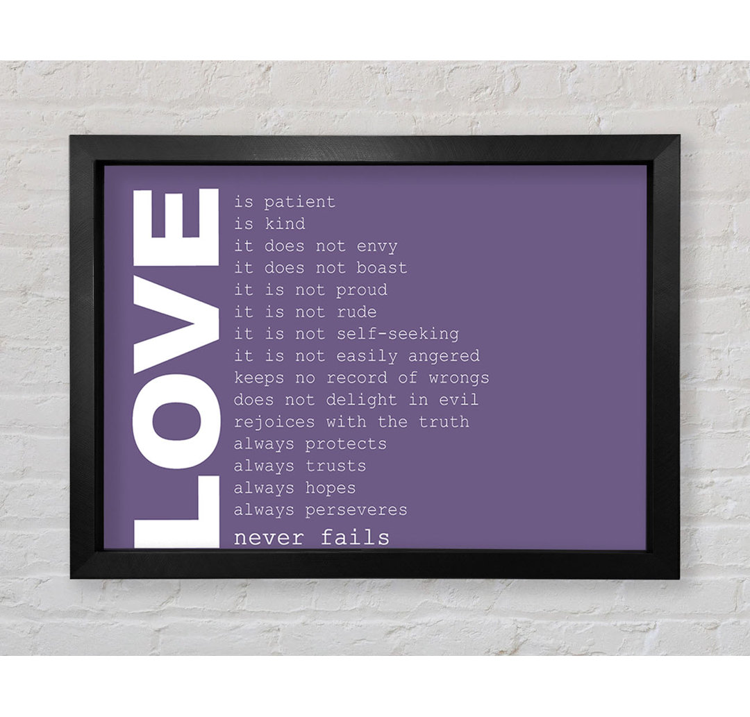 Liebeszitat Love Never Fails Lilac - Druck