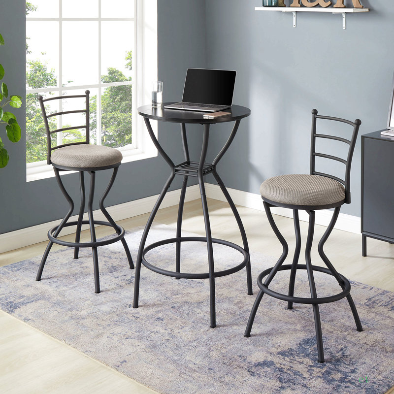 Ensemble de 3 tables de bar et chaises pour chaises de bar à hauteur de comptoir avec dossier en métal et siège en tissu