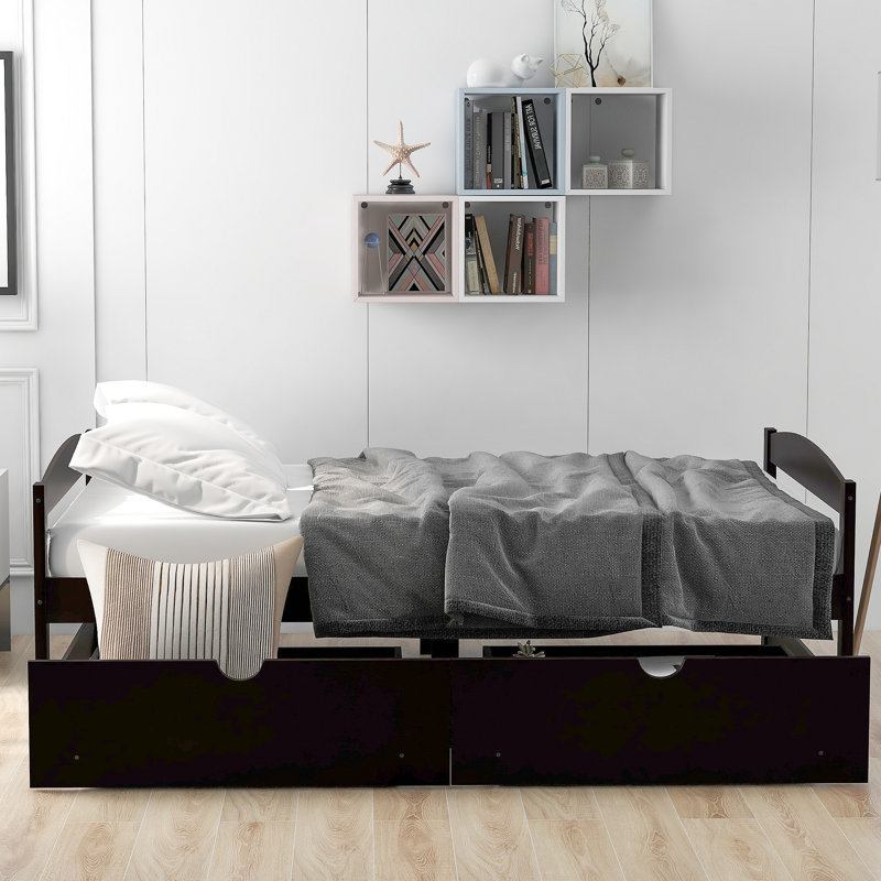 Lit plateforme avec deux tiroirs, Espresso