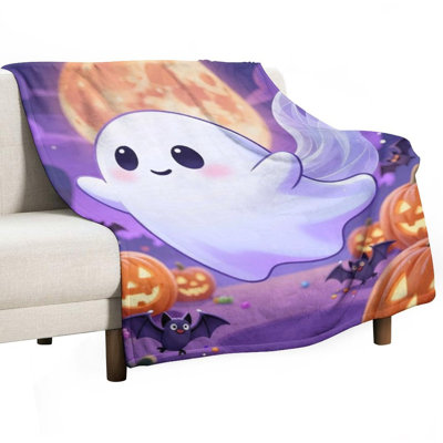 Cute Ghost Floating Luxury Flannel Throw Blanket, Soft Warm Fuzzy Blanket for Living Room Sofa Bed Home Decor
