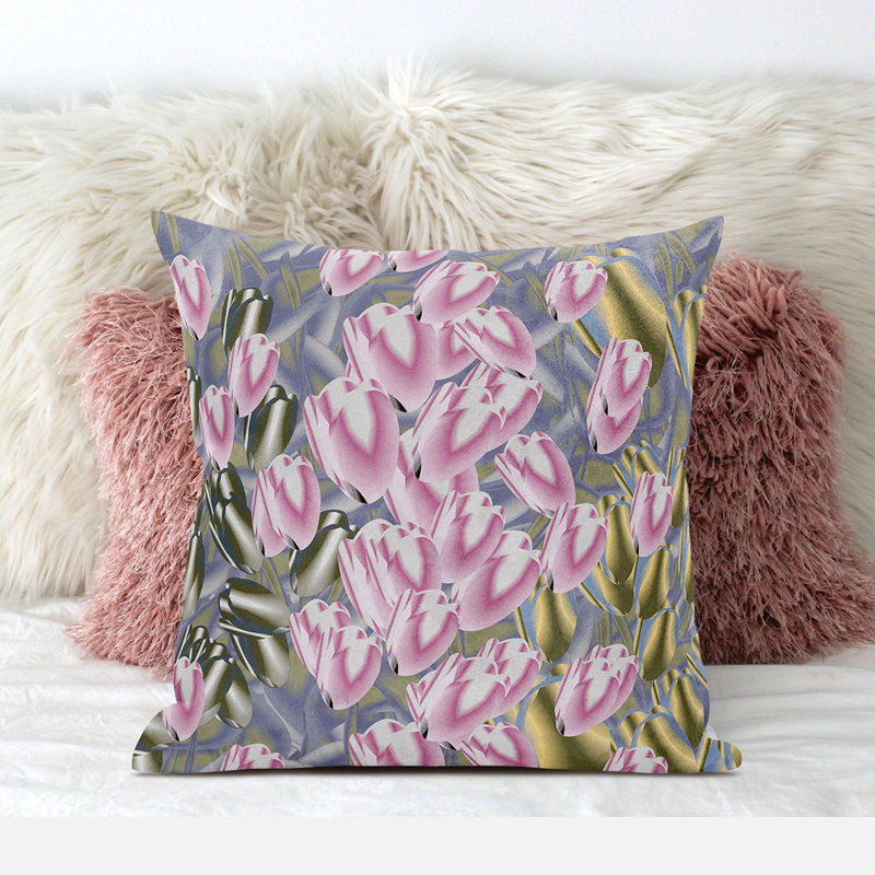 Housse et insert de coussin décoratif en polyester, 16 po x 16 po, Vert / rose