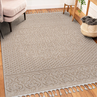 Loom & Beige Medallion 5X7 Area Rug - Interior, Stain , Non-Shedding, Pet-, Easy Maintenance, , Medium Pile, Cotton Backing, Polypropylene Indoor/Outdoor , Pile Height, Material
