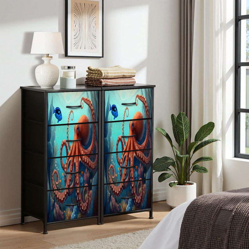 Commode pour commode de chambre à coucher pour commode abstraite avec impression de pieuvre, impression de scène sous-marine et commodes en tissu