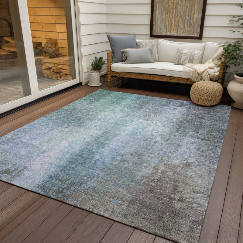 Tapis abstrait intérieur / extérieur lavable à la machine Kaczor ACN2241, Rectangle 9 pi x 12 pi