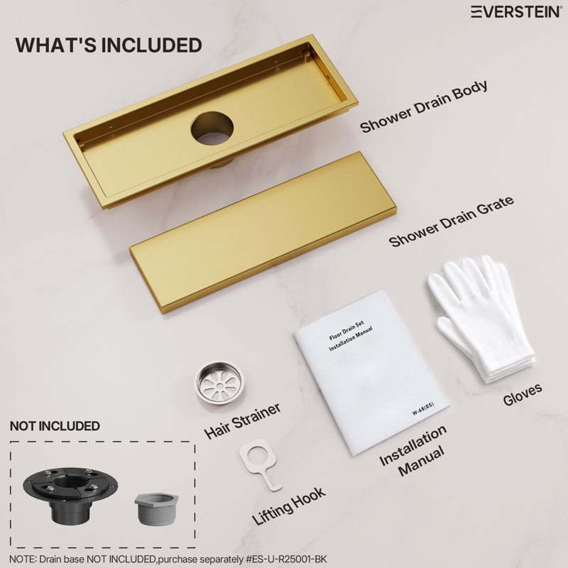 12" Linear Grid Shower Drain, Brushed Gold