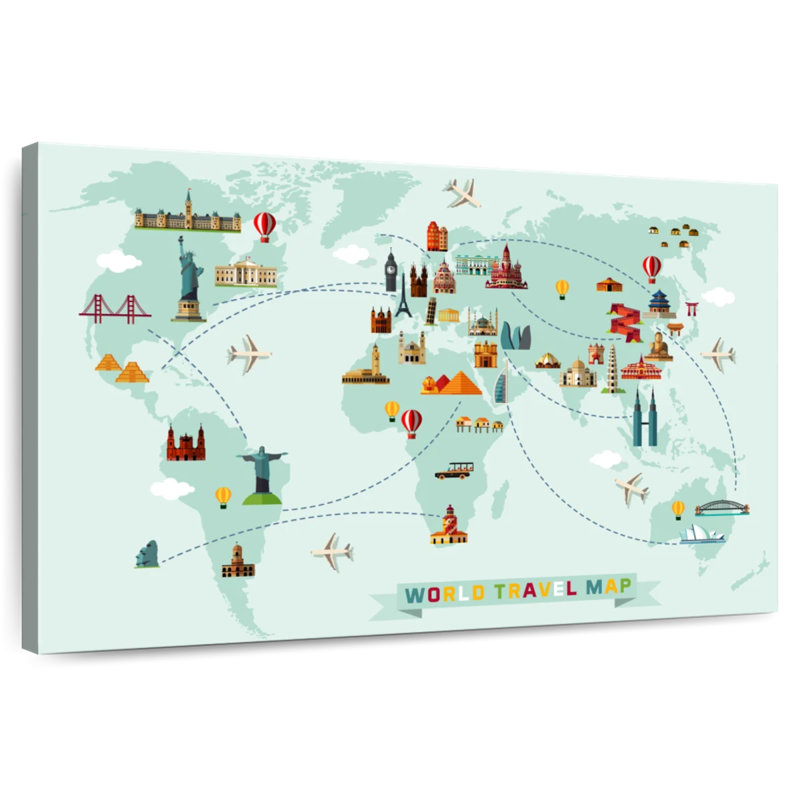 Carte du monde des sites célèbres Aliaz, H 26 po x l 39 po