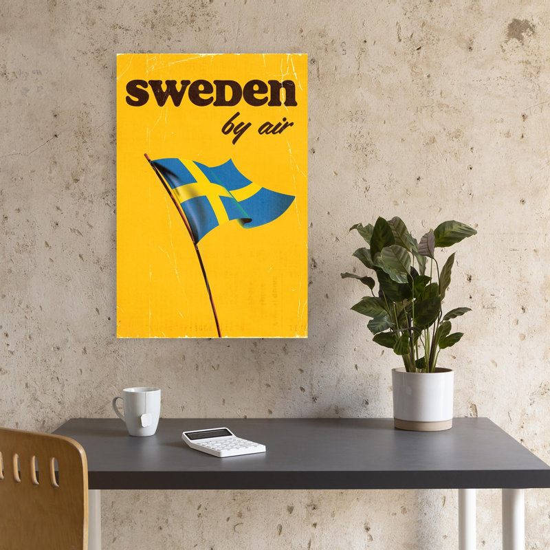 Waving Swedish Flag Retro Vintage Wall Art Print by Nicholas - Wrapped Canvas Print, 45.72cm H x 30.48cm W
