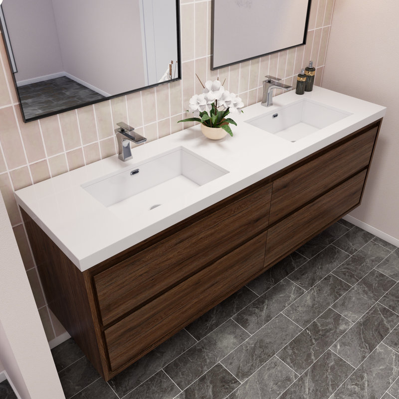 Azden 70.6" Wall-Mounted Double Bathroom Vanity Set, Rosewood