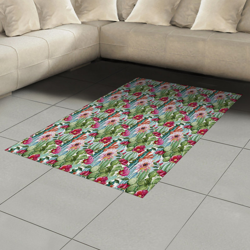 Flower High Density Long Fiber Poly Threads Decorative Area Rug Carpet, Rectangle 4' x 5'8"