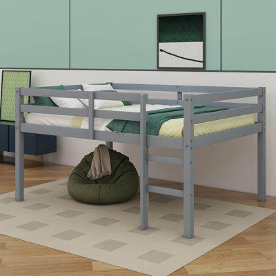 Structure de lit double, lit mezzanine compact en bois d'hévéa avec marches pour un accès facile