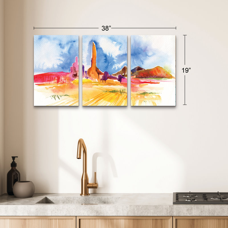 Ensemble de 3 panneaux d'art mural - Kristy riz «formation», art mural sur toile pour le salon, la chambre à coucher ou le bureau 
