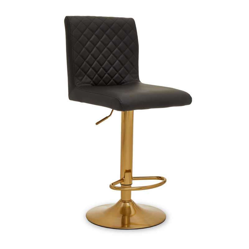 Wilksboro Swivel Upholstered Adjustable Height Counter Stool with Metal Frame, Black, Gold