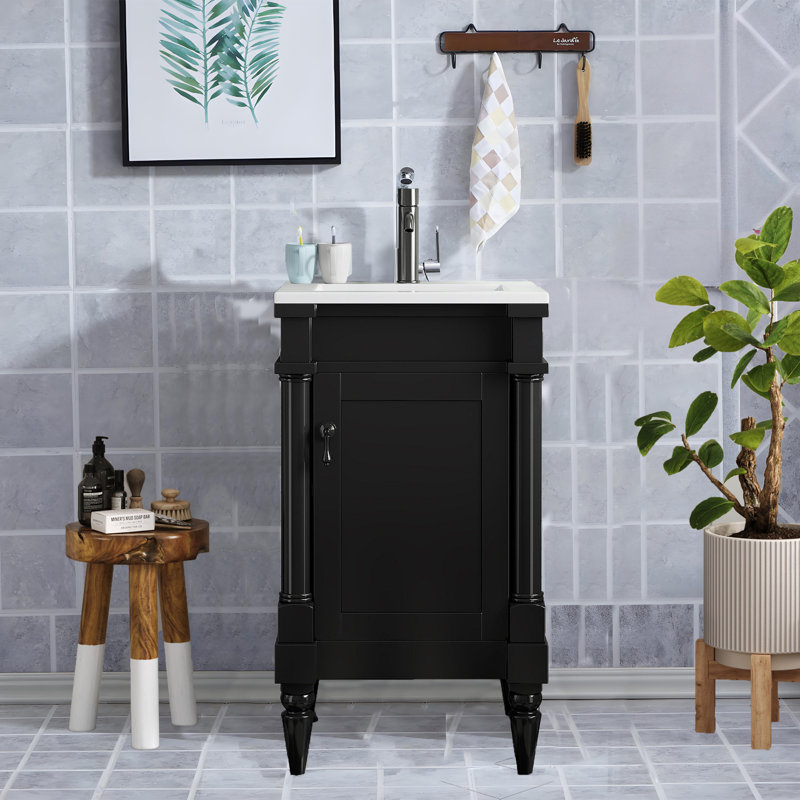 Meuble-lavabo simple 18 po avec lavabo moderne pour petit espace, Noir