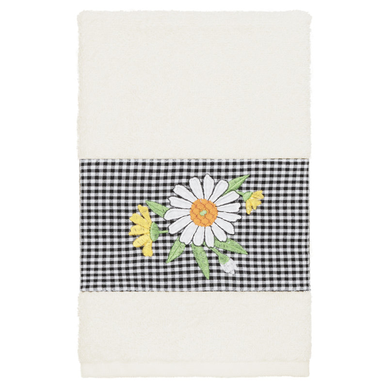 100% Turkish Cotton Daisy Embellished Towel Set, 1 Piece Hand Towel, Cream
