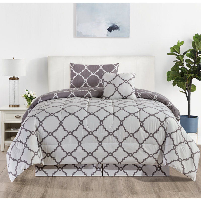 5 Piece Comforter set Reversible Down Alternative Comforter Duvet Insert, Queen Comforter + 2 Shams + 2 Throw Pillows