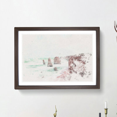 The Twelve Apostles Cliffs in Australia Watercolour - Picture Frame Graphic Art Print