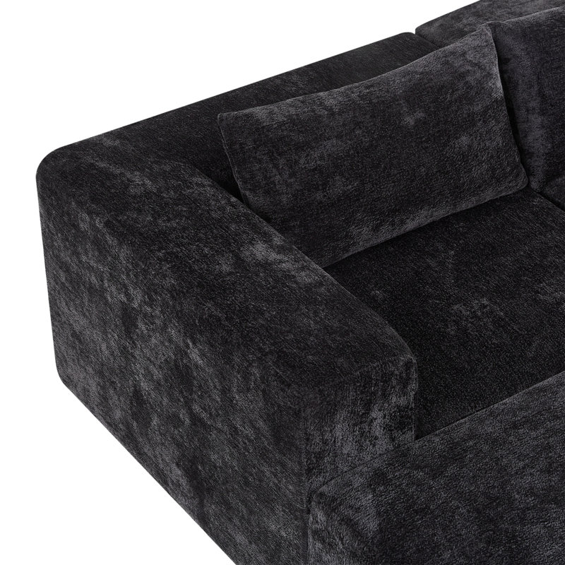 107" Compressed Sectional Sofas(Black), Black Fabric