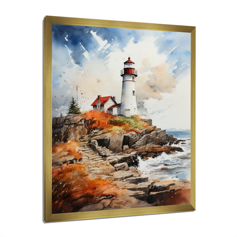 Phare rétro Gharass VI - reproduction sur toile, H 32 po x l 16 po x P 1 po, Cadre photo doré
