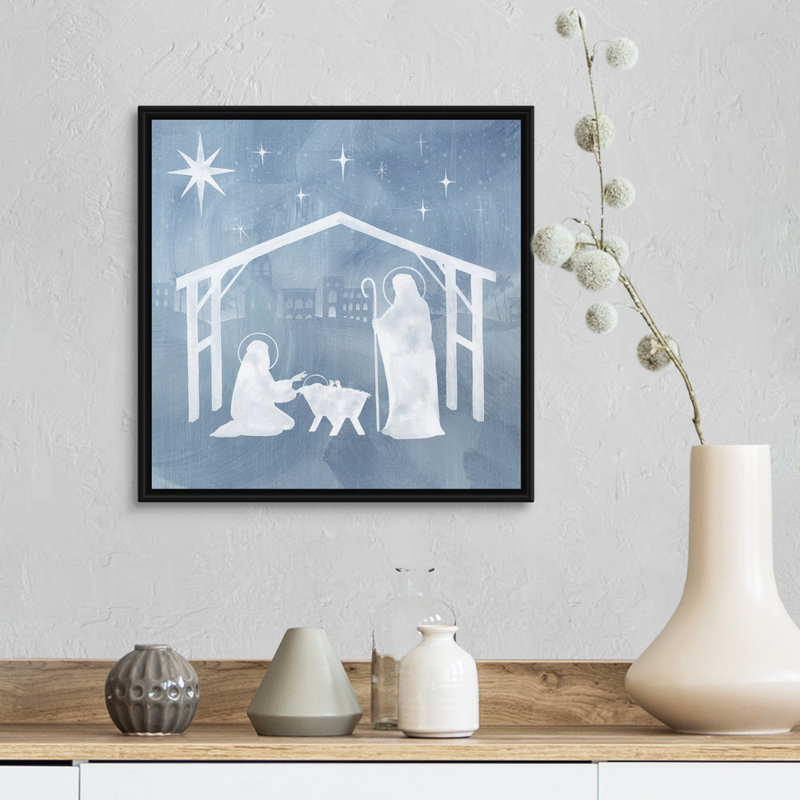 «Star Of Bethlehem I» par Grace Popp - peinture sur toile tendue, H 17,25 po x l 17,25 po, Cadre blanc