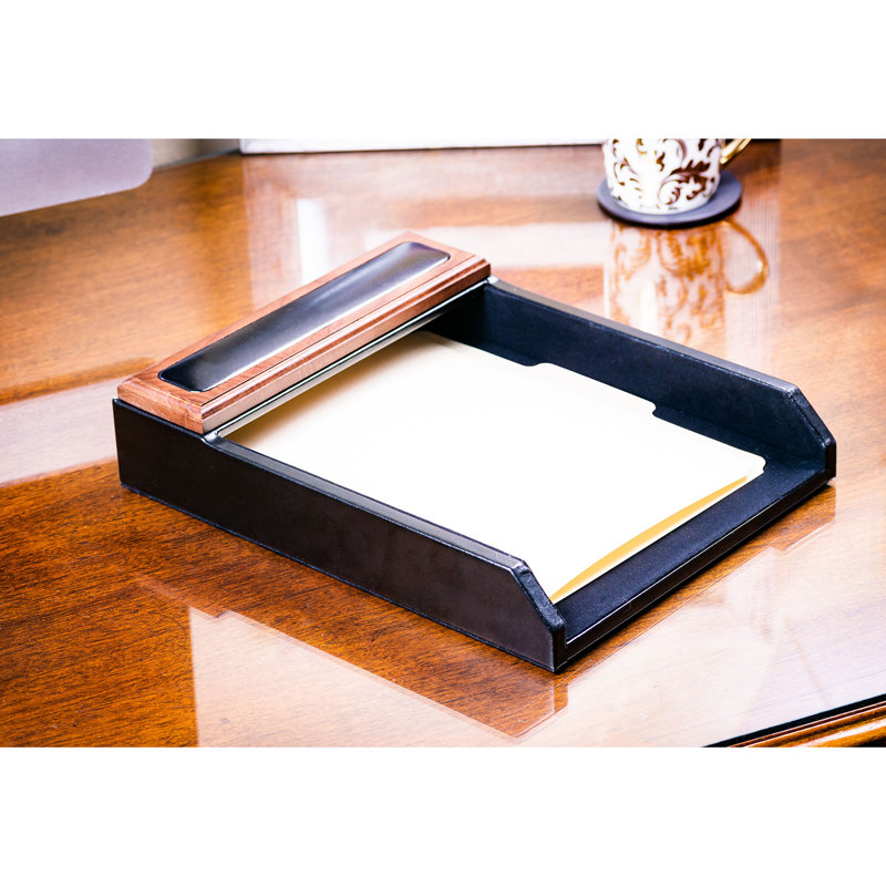 Porte-lettres en noyer et cuir Fassett