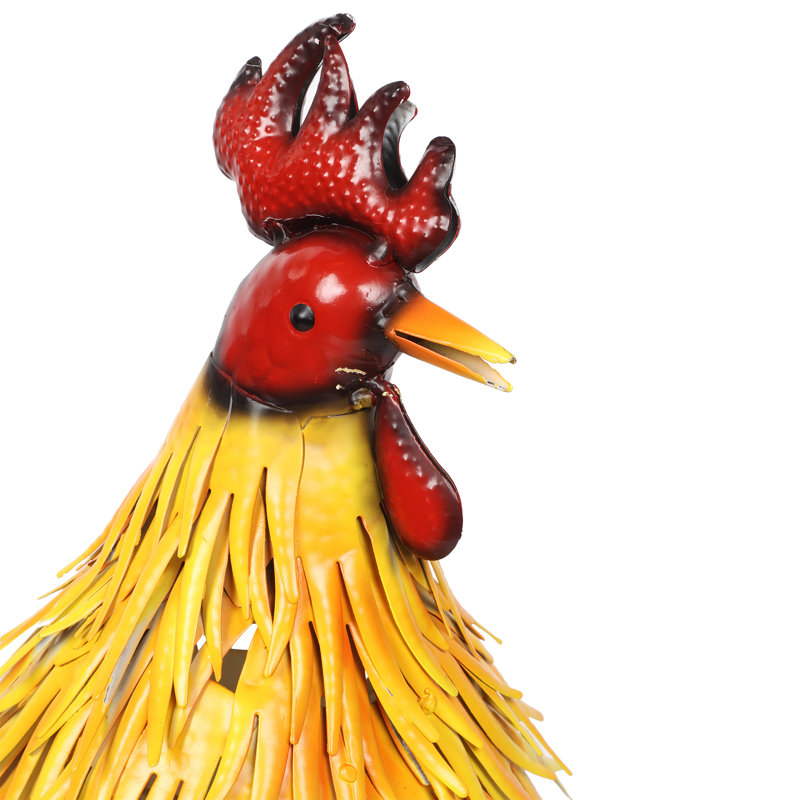 28"H Metal Feathered Rooster Statue