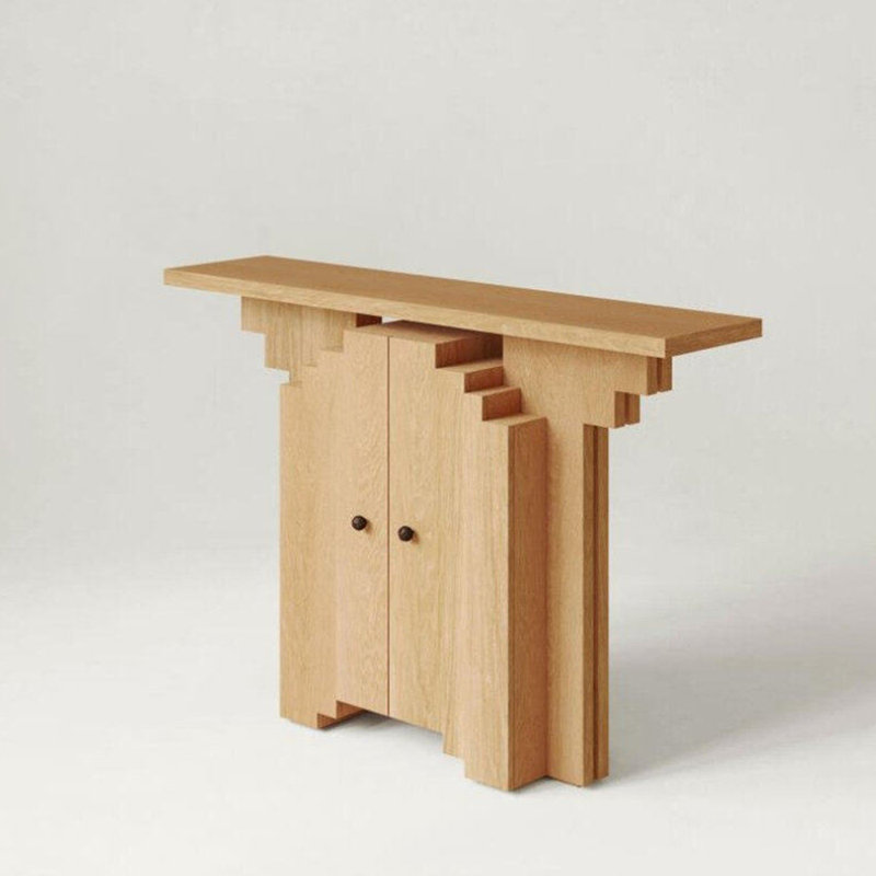 Medieval style solid wood rectangle console table