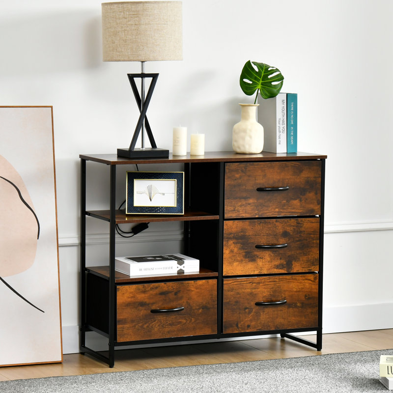 Commode compacte à 4 tiroirs Hanshika, Brun rustique