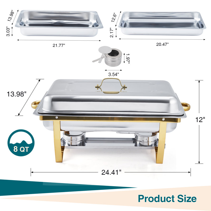 Paquet de 4 plats de réchaud pour buffet - Chauffe-plat en acier inoxydable de 8 pte avec couvercles et supports pliants - Parfait pour les fêtes, les dîners, les événements de restauration, l'or et l'argent