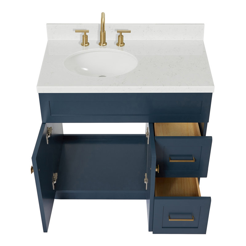 Meuble-lavabo sur pied simple 36 po avec plateau en quartz Abell, Bleu minuit