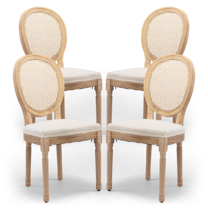 French-Style Farmhouse Dining Chair with Round Backrest, 4, Beige