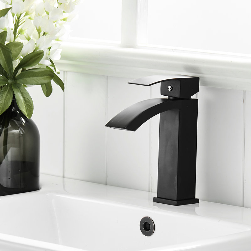 Robinet de salle de bain noir, robinet de lavabo monotrou à une poignée avec robinet en céramique et corps en alliage d'aluminium de conception contemporaine