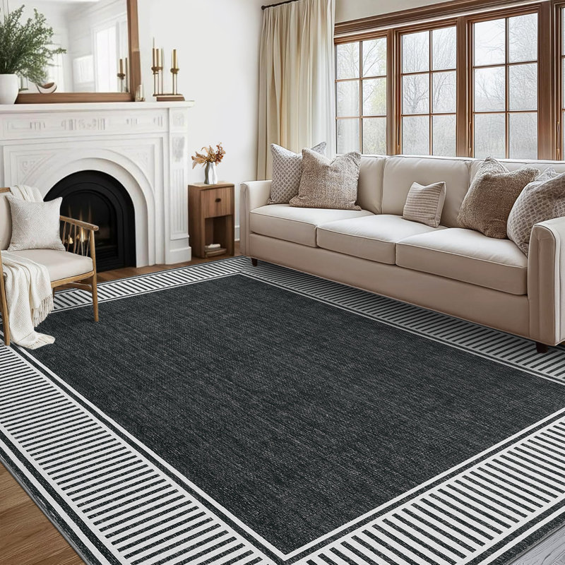 Tapis de couloir moderne à bord antidérapant Border Runner, Rectangle 5 pi x 7 pi