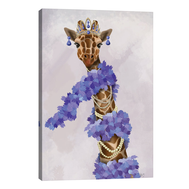 Giraffe with Purple Boa I 1 Piece Wrapped Canvas Wall Art, 45.72cm H x 30.48cm W x 1.91cm D